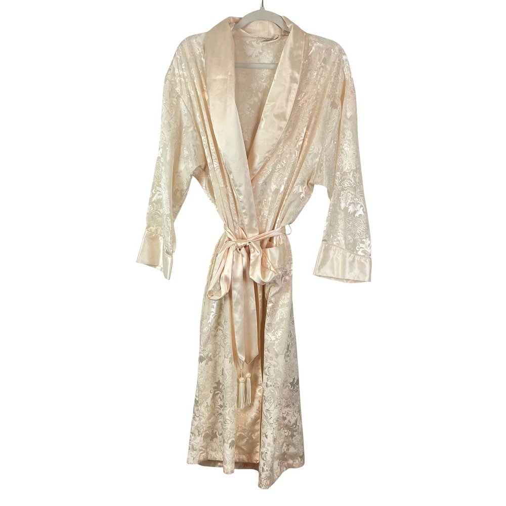 VTG Gold Label Victoria's Secret White Jacquardโ Floral Satin Robe S Bridal